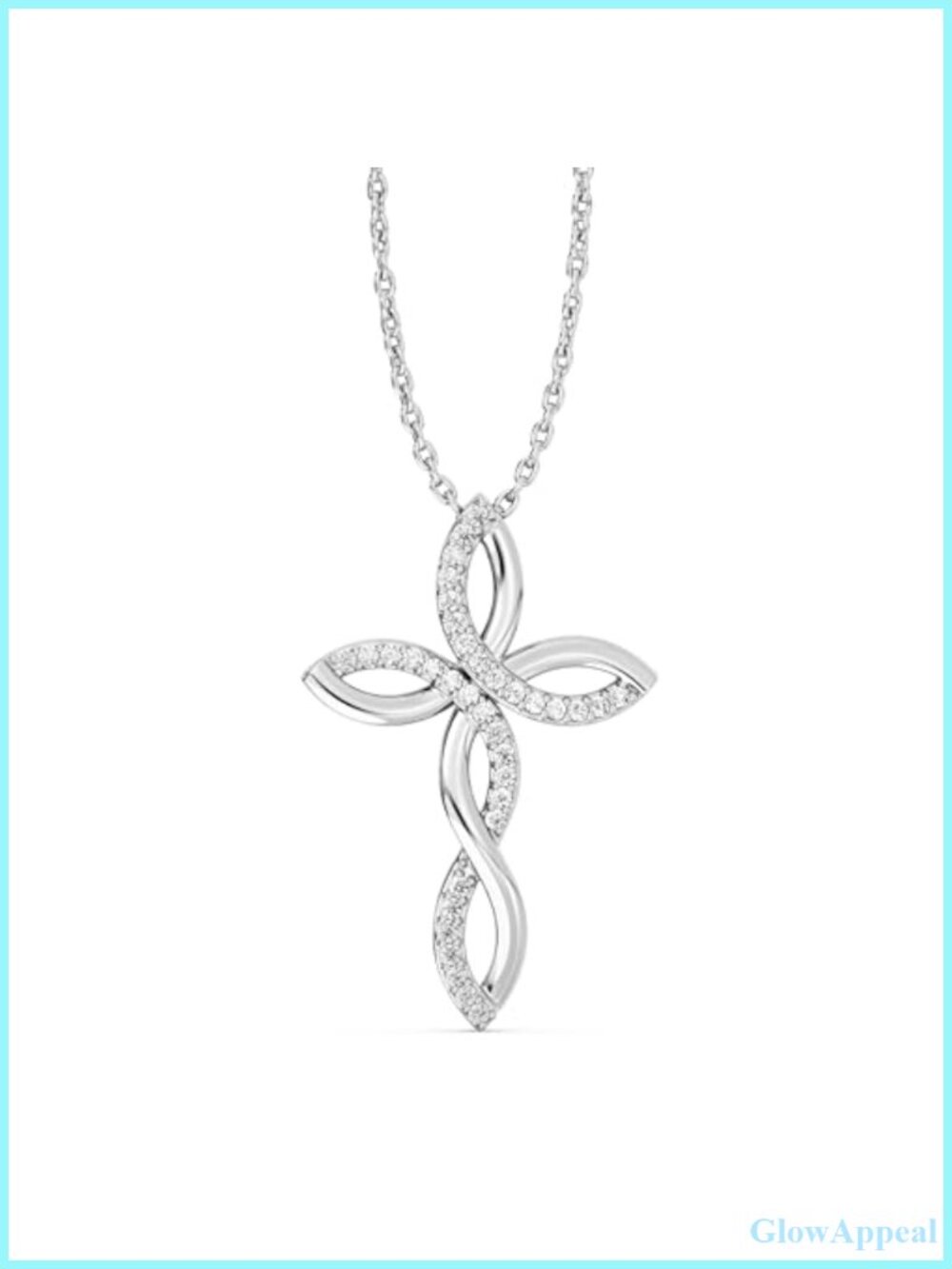 Lab Grown Diamond Cross Pendant Necklace Sterling Silver 18" Cable Chain